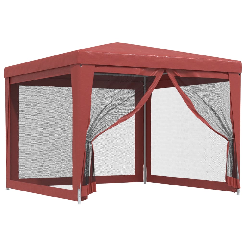 Piros HDPE rendezvénysátor 4 hálós oldalfallal 3x3 m 2