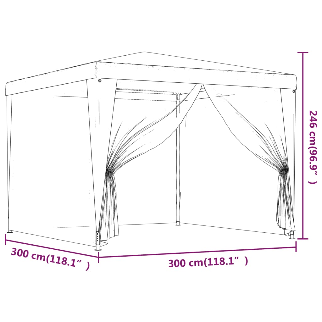 Piros HDPE rendezvénysátor 4 hálós oldalfallal 3x3 m 7