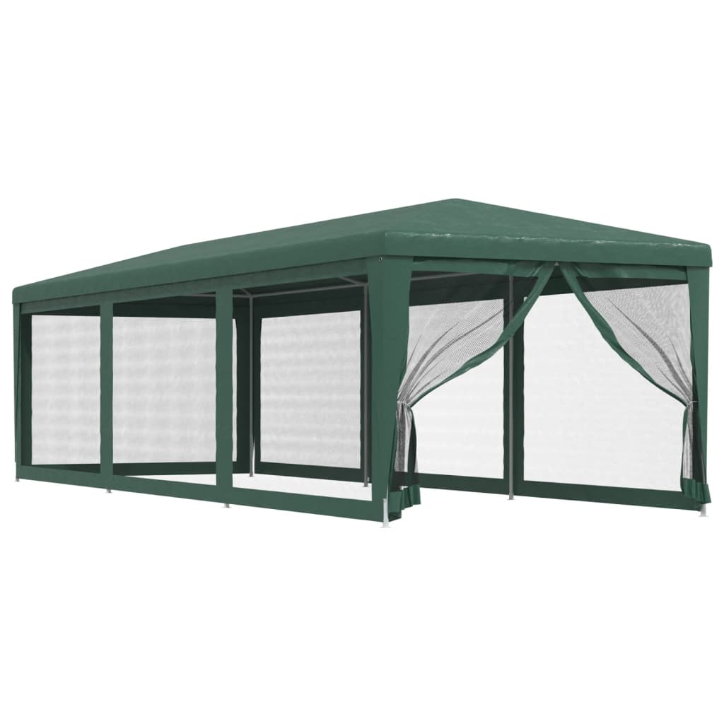 Zöld HDPE rendezvénysátor 8 hálós oldalfallal 3x9 m 2