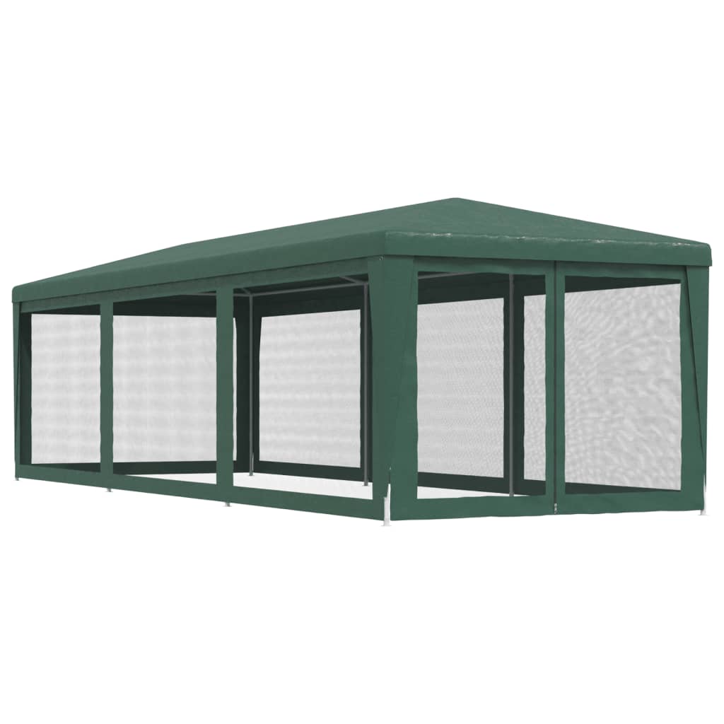 Zöld HDPE rendezvénysátor 8 hálós oldalfallal 3x9 m 5