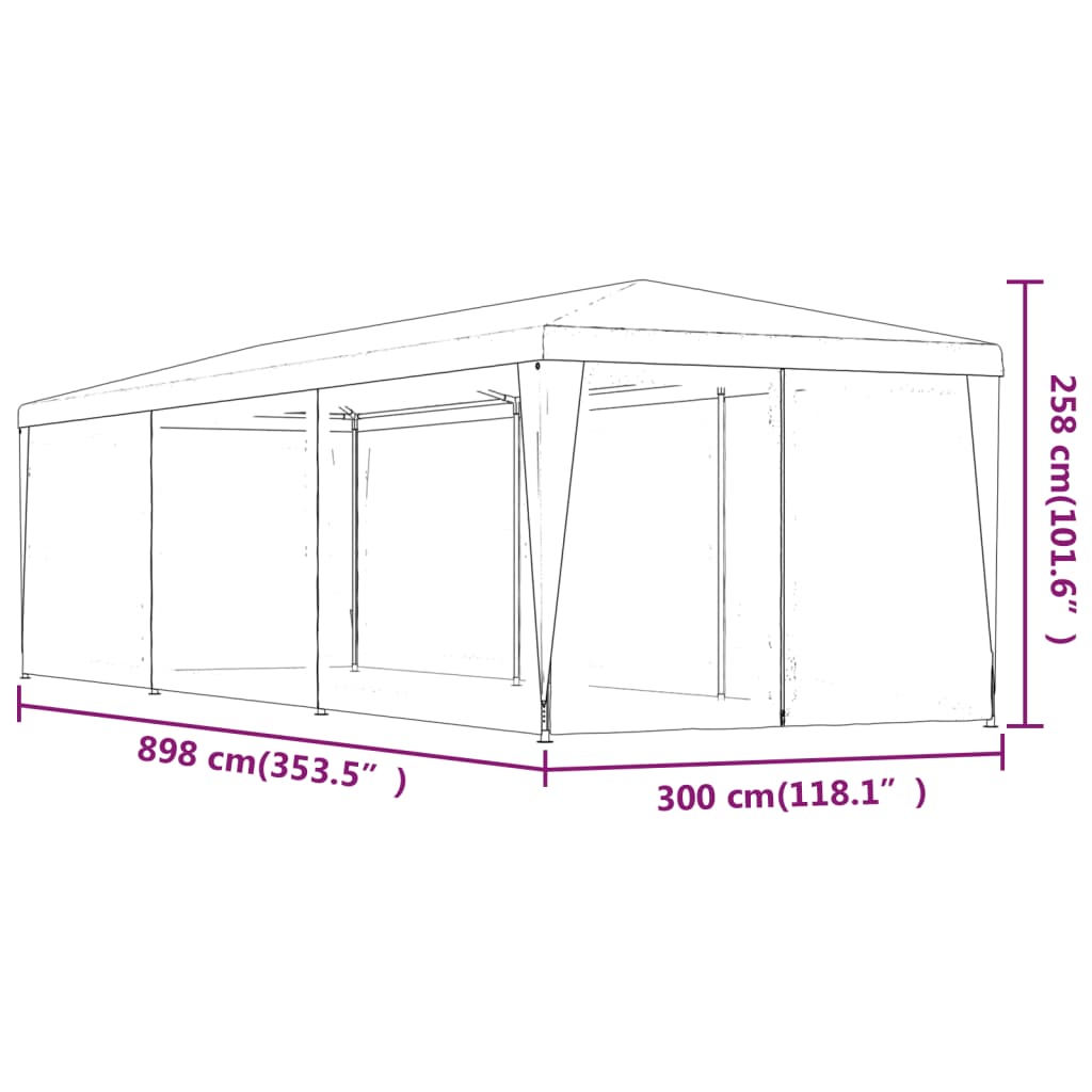 Zöld HDPE rendezvénysátor 8 hálós oldalfallal 3x9 m 7