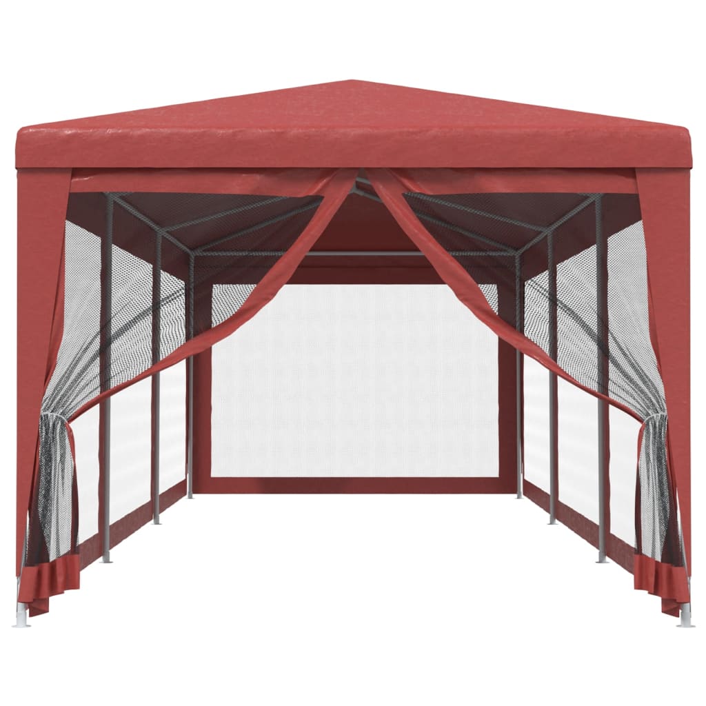 Piros HDPE rendezvénysátor 8 hálós oldalfallal 3x9 m 3