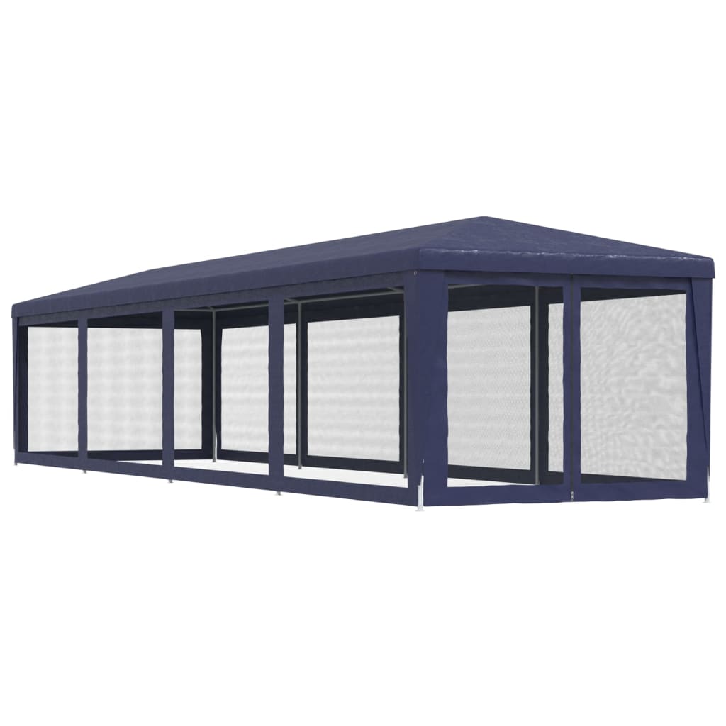 Kék HDPE rendezvénysátor 10 hálós oldalfallal 3 x 12 m 5