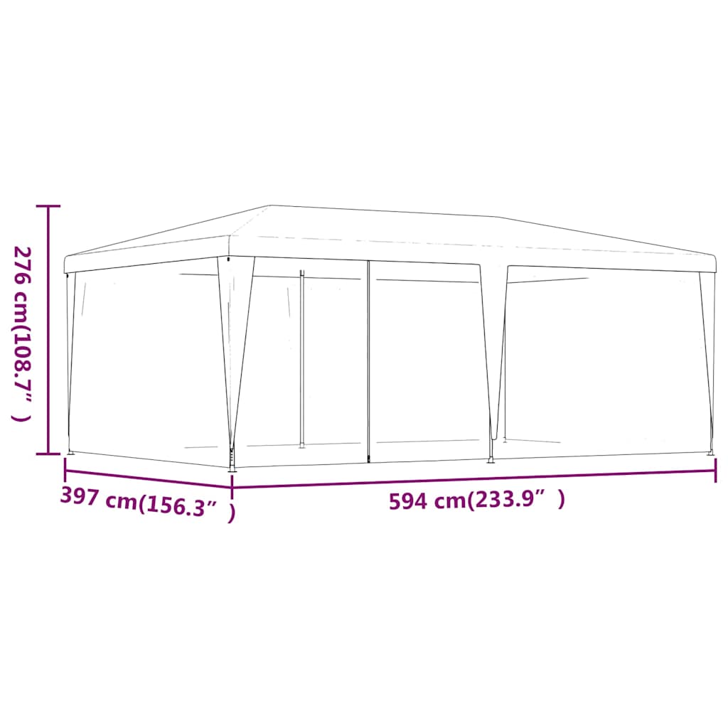 Piros HDPE rendezvénysátor 6 hálós oldalfallal 6x4 m 7