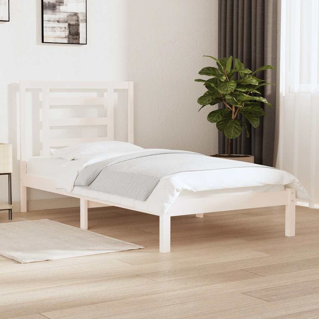 Fehér tömör fenyőfa ágykeret matrac nélkül 90 x 190 cm