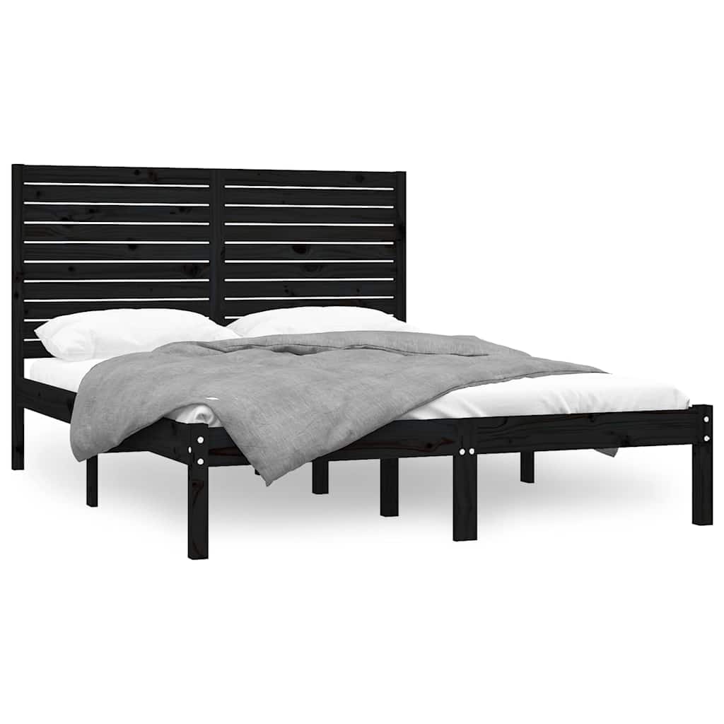King Size fekete tömör fa ágykeret 150 x 200 cm 2