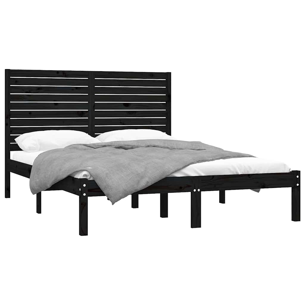 King Size fekete tömör fa ágykeret 150 x 200 cm 3