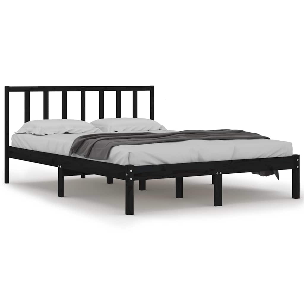 King Size fekete tömör fenyőfa ágykeret 150 x 200 cm 2
