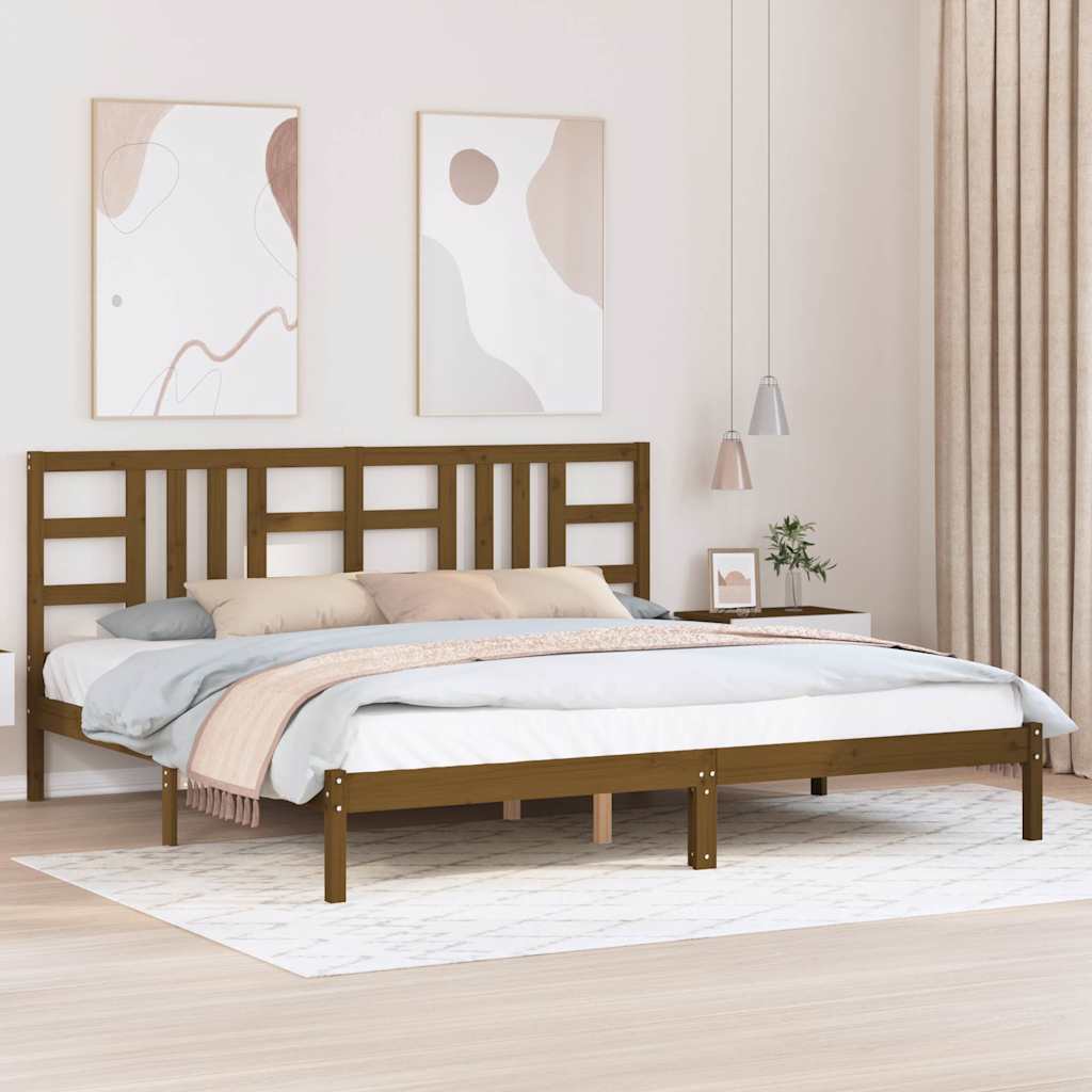 Mézbarna tömör fa ágykeret 200 x 200 cm