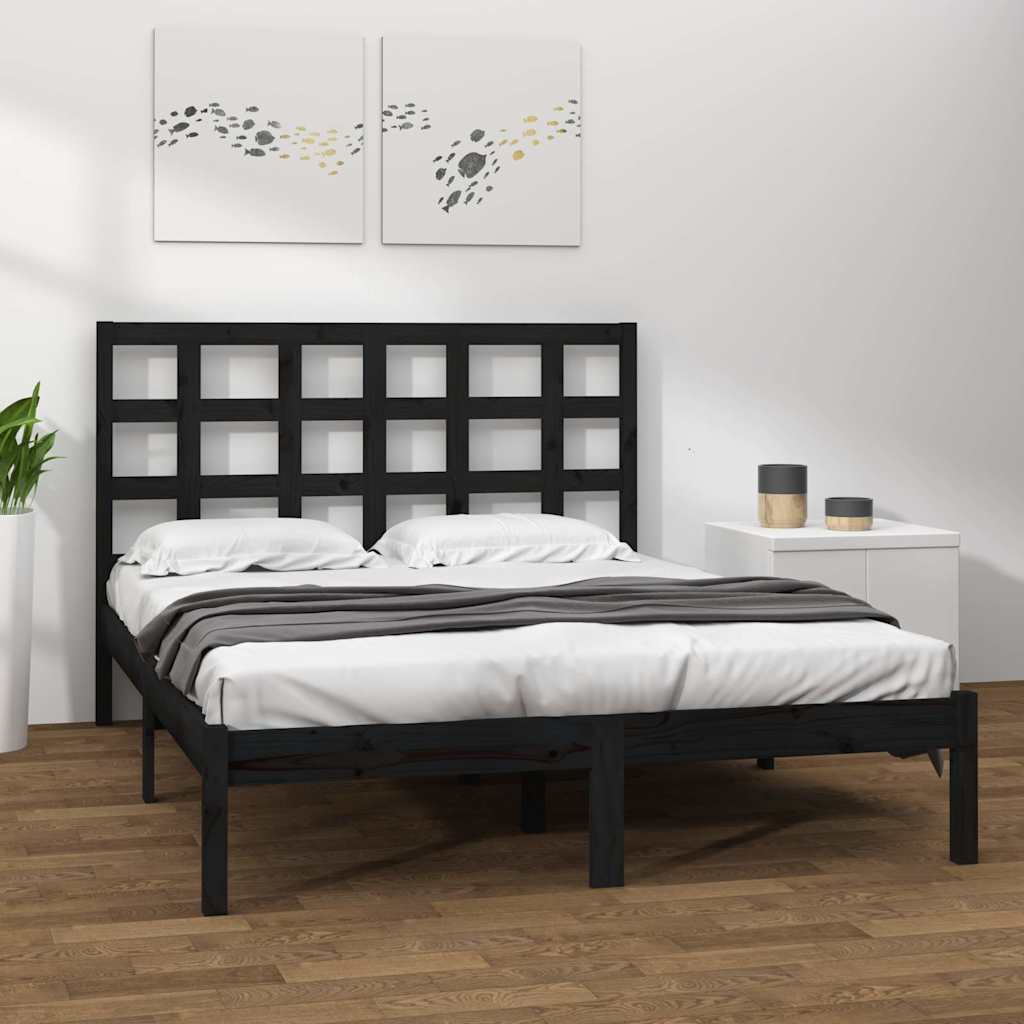 Fekete tömör fa ágykeret 200 x 200 cm