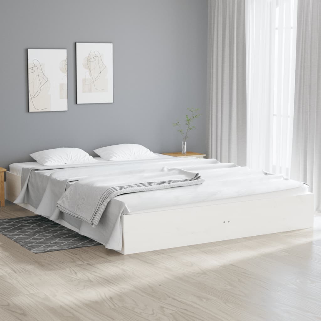 King Size fehér tömör fa ágykeret 150 x 200 cm