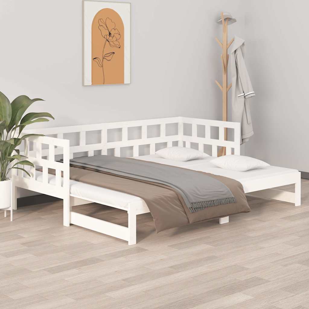 Fehér tömör fenyőfa kihúzható kanapéágy 2 x (90 x 190) cm
