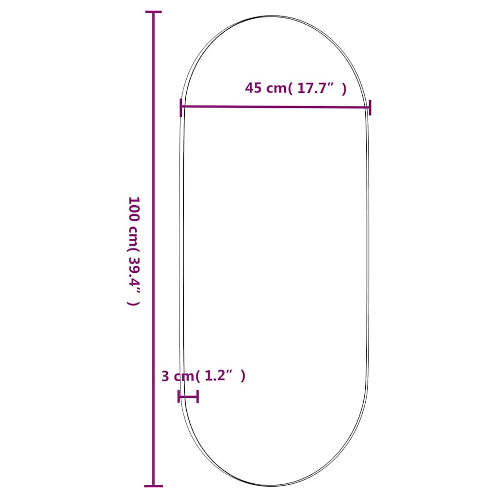 Fekete ovális falra szerelhető tükör 45x100 cm 6