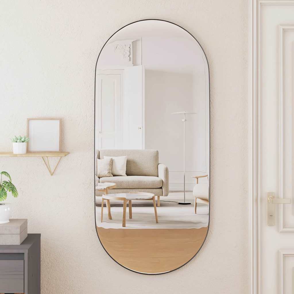 Fekete ovális falra szerelhető tükör 45x100 cm