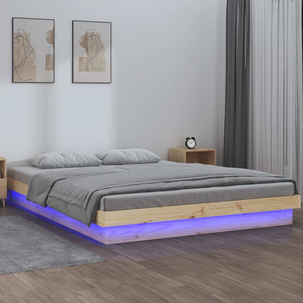 Kétszemélyes tömör fa LED-es ágykeret 135 x 190 cm
