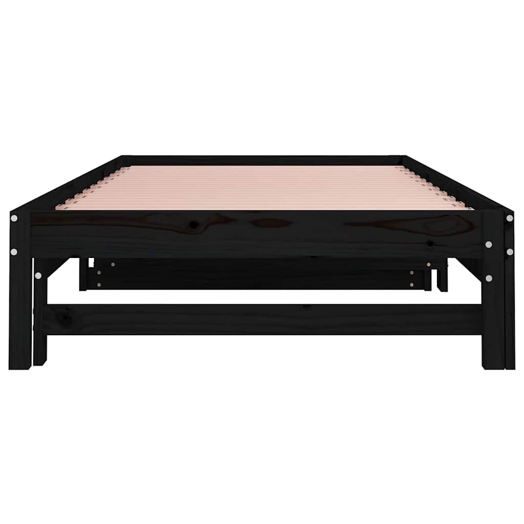 Fekete tömör fenyőfa kihúzható kanapéágy 2 x (90 x 200) cm 11