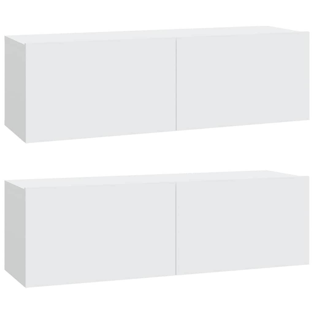 2 db fehér szerelt fa fali TV-szekrény 100 x 30 x 30 cm 2