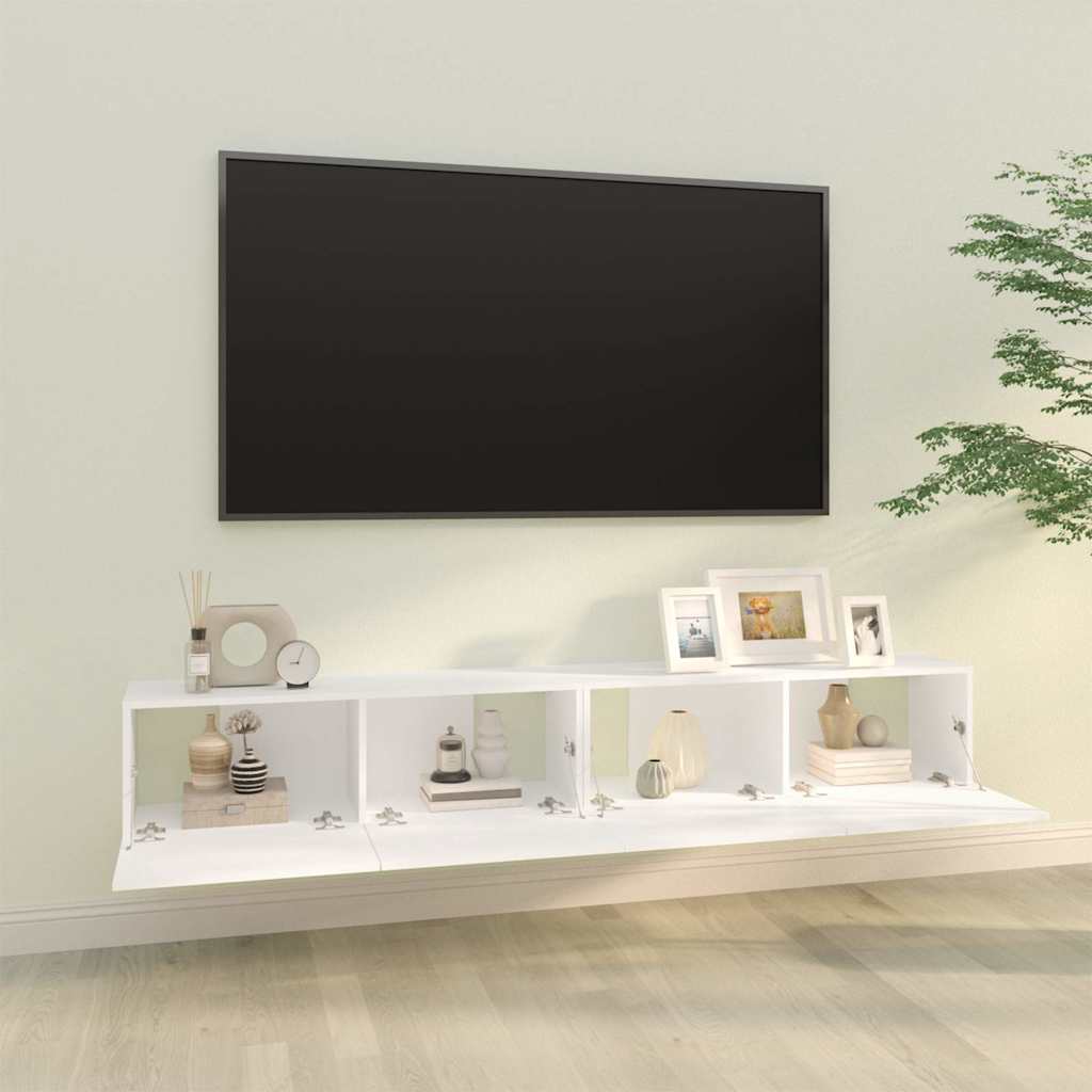 2 db fehér szerelt fa fali TV-szekrény 100 x 30 x 30 cm 3