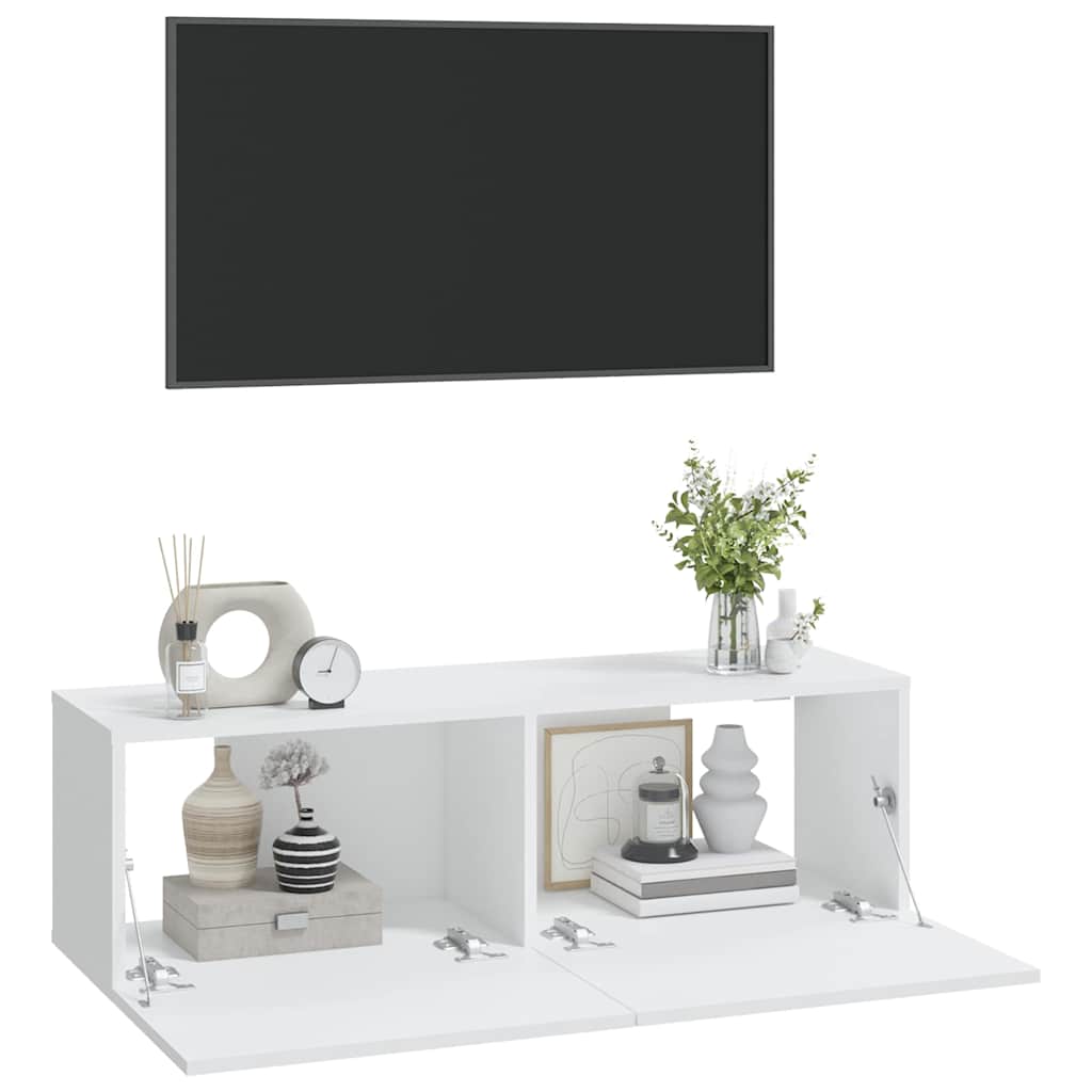 2 db fehér szerelt fa fali TV-szekrény 100 x 30 x 30 cm 4