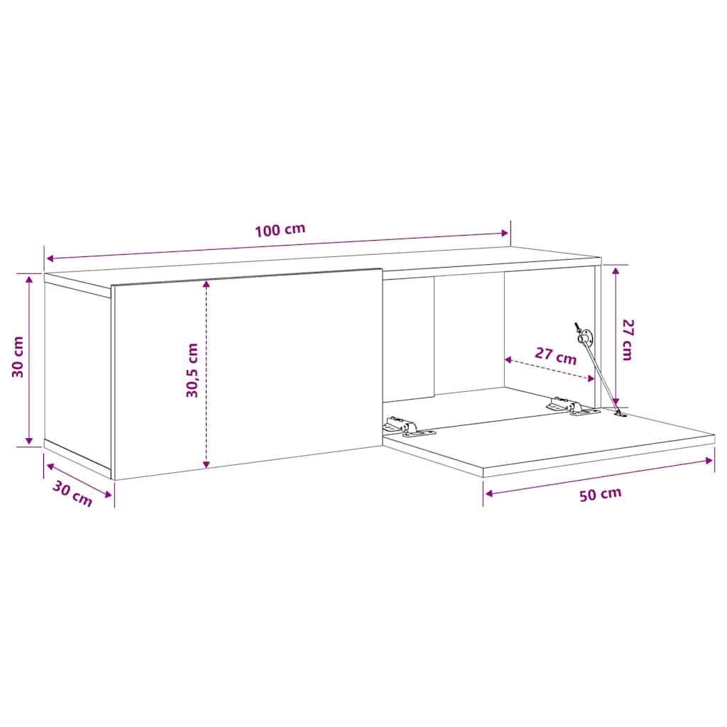 2 db fehér szerelt fa fali TV-szekrény 100 x 30 x 30 cm 9