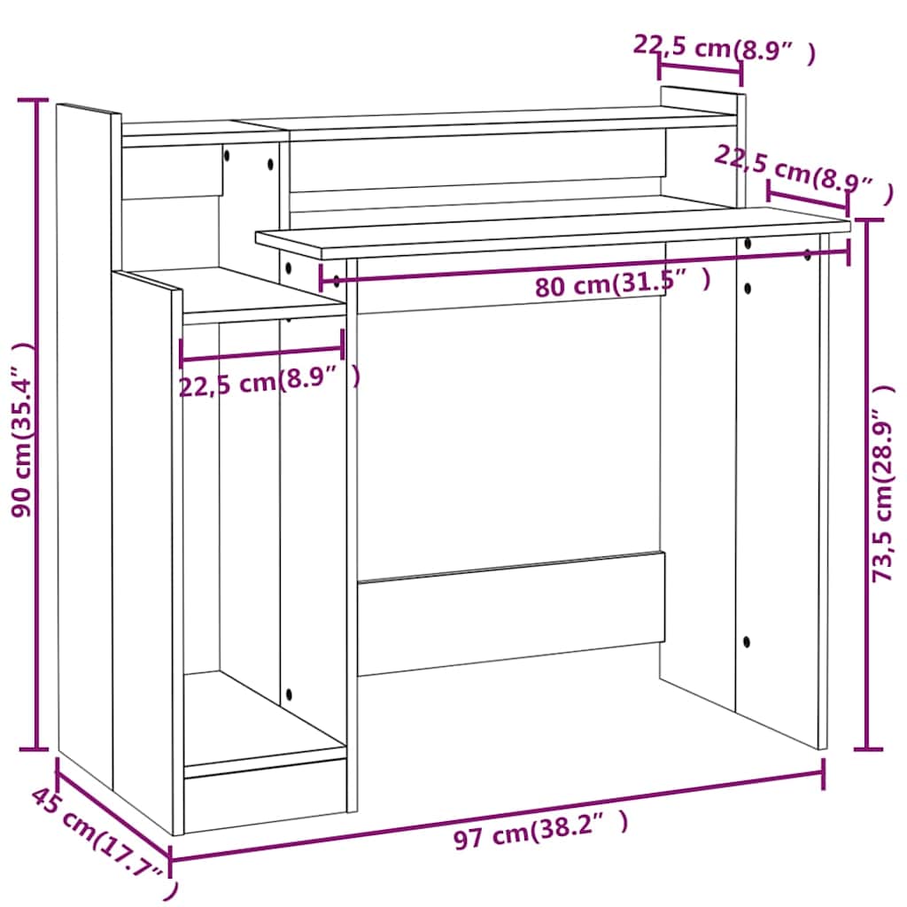 Fehér szerelt fa íróasztal LED-ekkel 97 x 45 x 90 cm 14