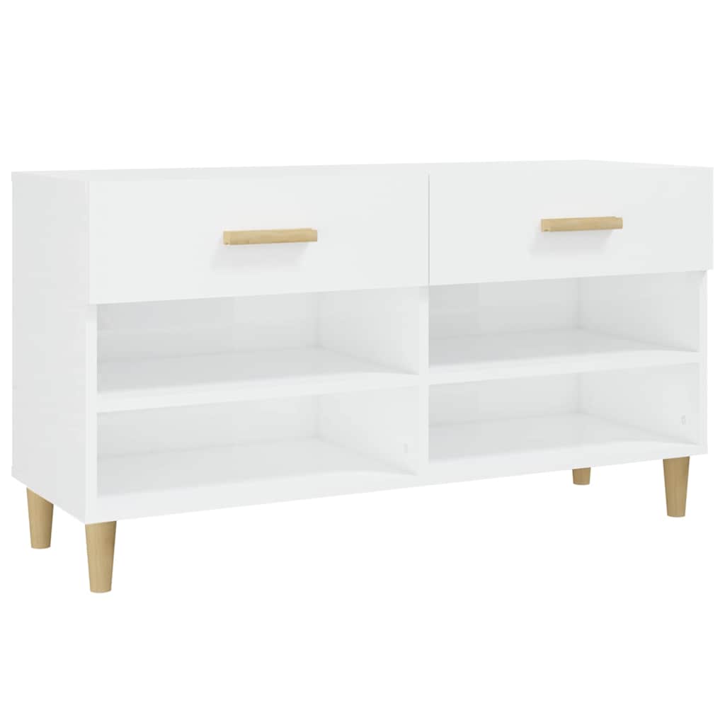 Magasfényű fehér szerelt fa cipőszekrény 102x35x55 cm 2