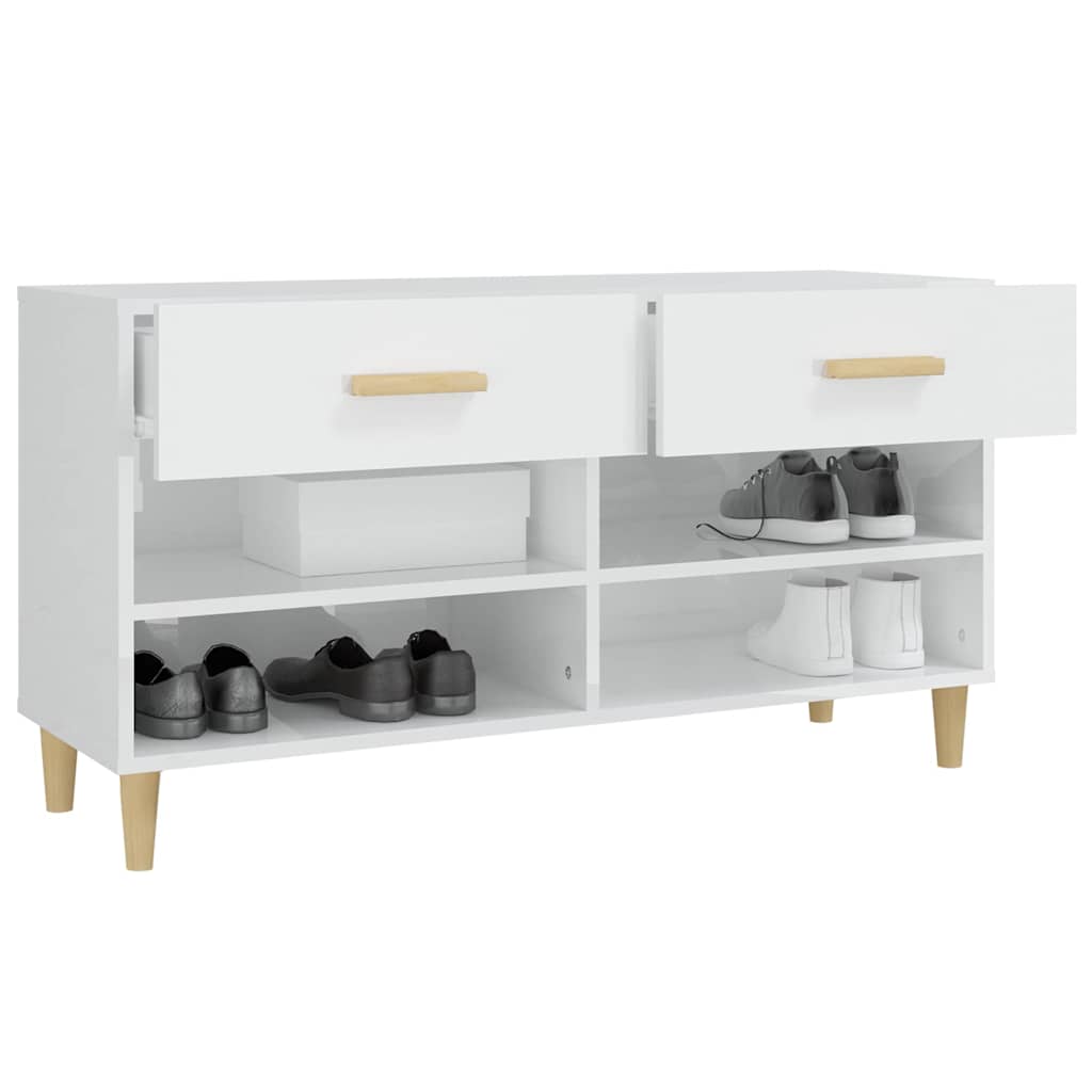 Magasfényű fehér szerelt fa cipőszekrény 102x35x55 cm 5