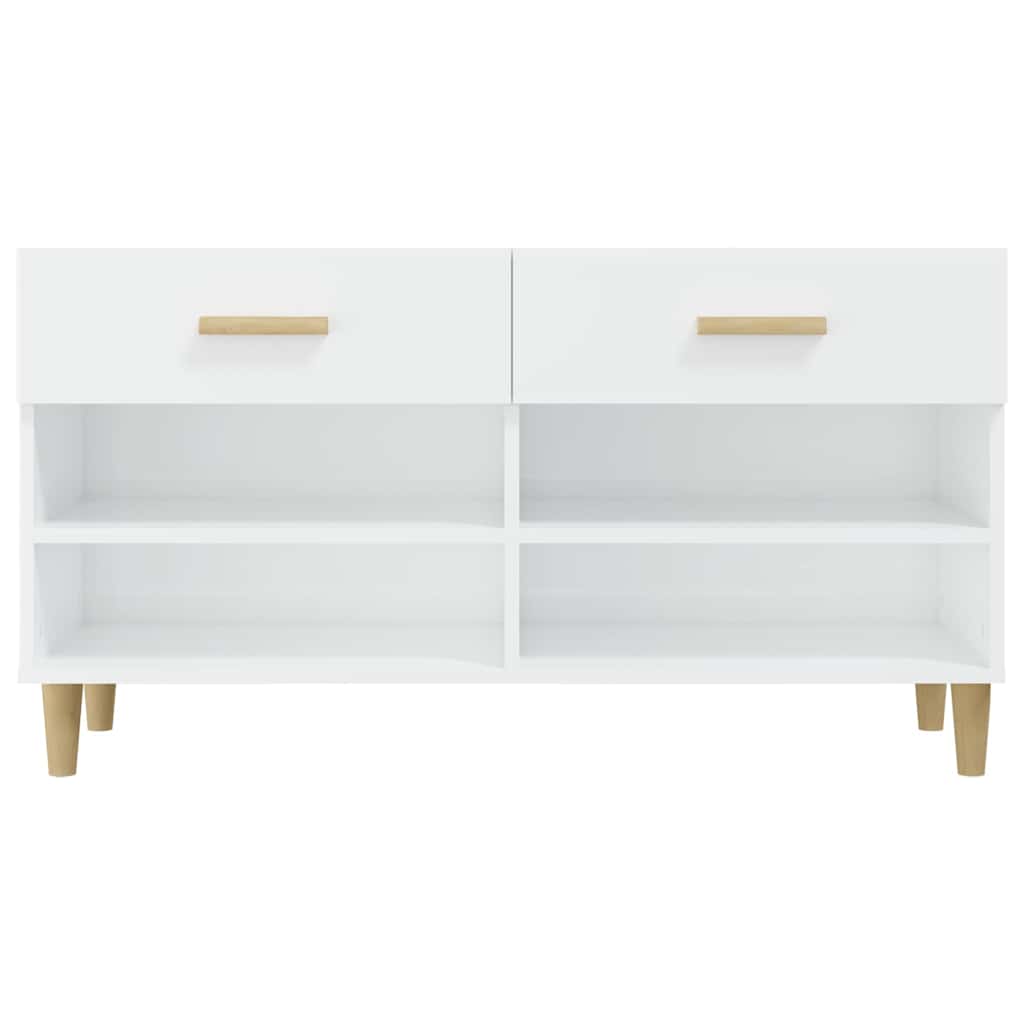 Magasfényű fehér szerelt fa cipőszekrény 102x35x55 cm 6