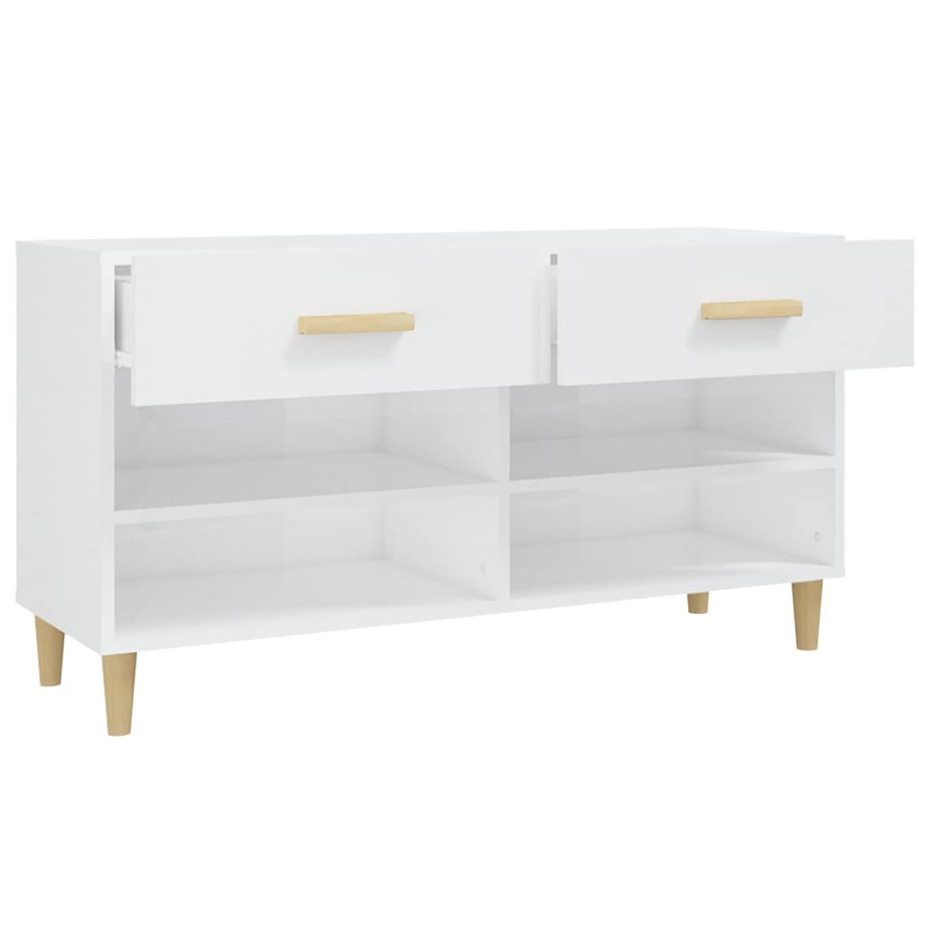 Magasfényű fehér szerelt fa cipőszekrény 102x35x55 cm 8