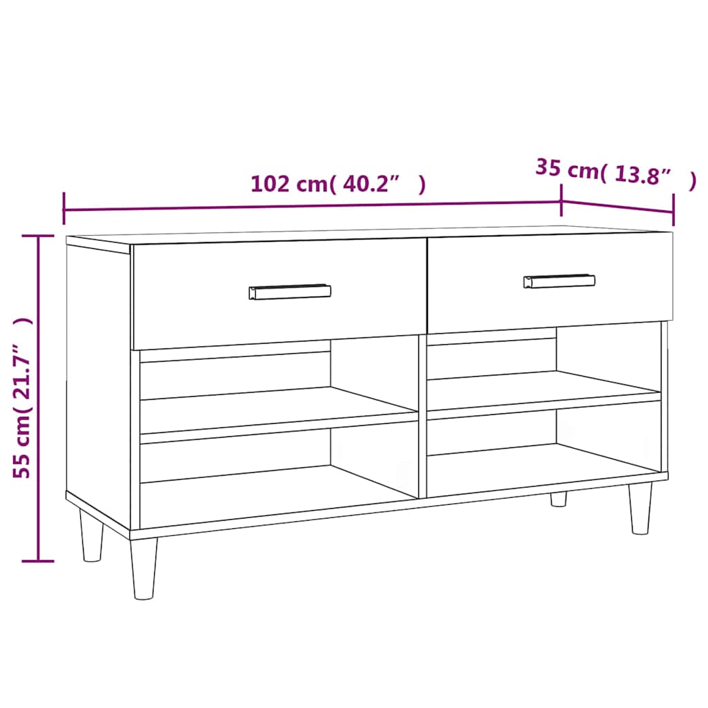 Magasfényű fehér szerelt fa cipőszekrény 102x35x55 cm 10