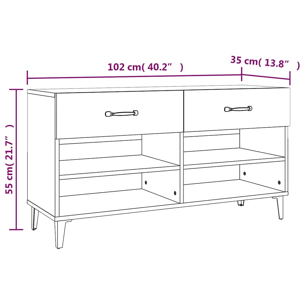 Füstös tölgyszínű szerelt fa cipősszekrény 102 x 35 x 55 cm 9