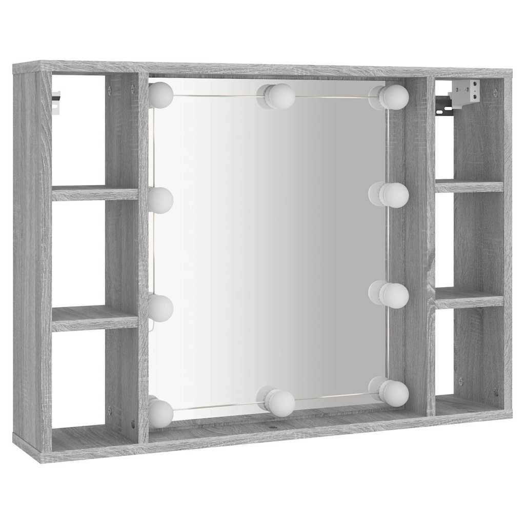 Szürke sonoma színű tükrös szekrény LED-ekkel 76 x 15 x 55 cm 3