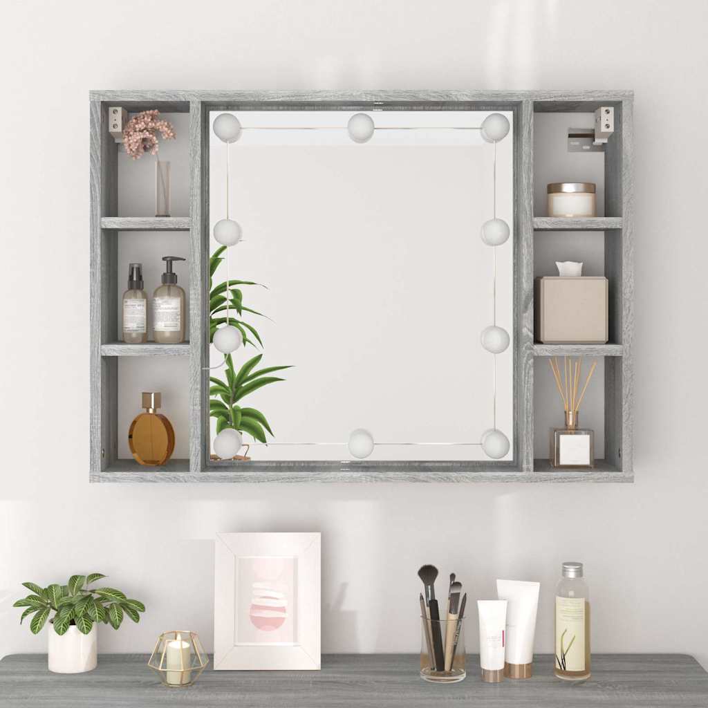 Szürke sonoma színű tükrös szekrény LED-ekkel 76 x 15 x 55 cm 5