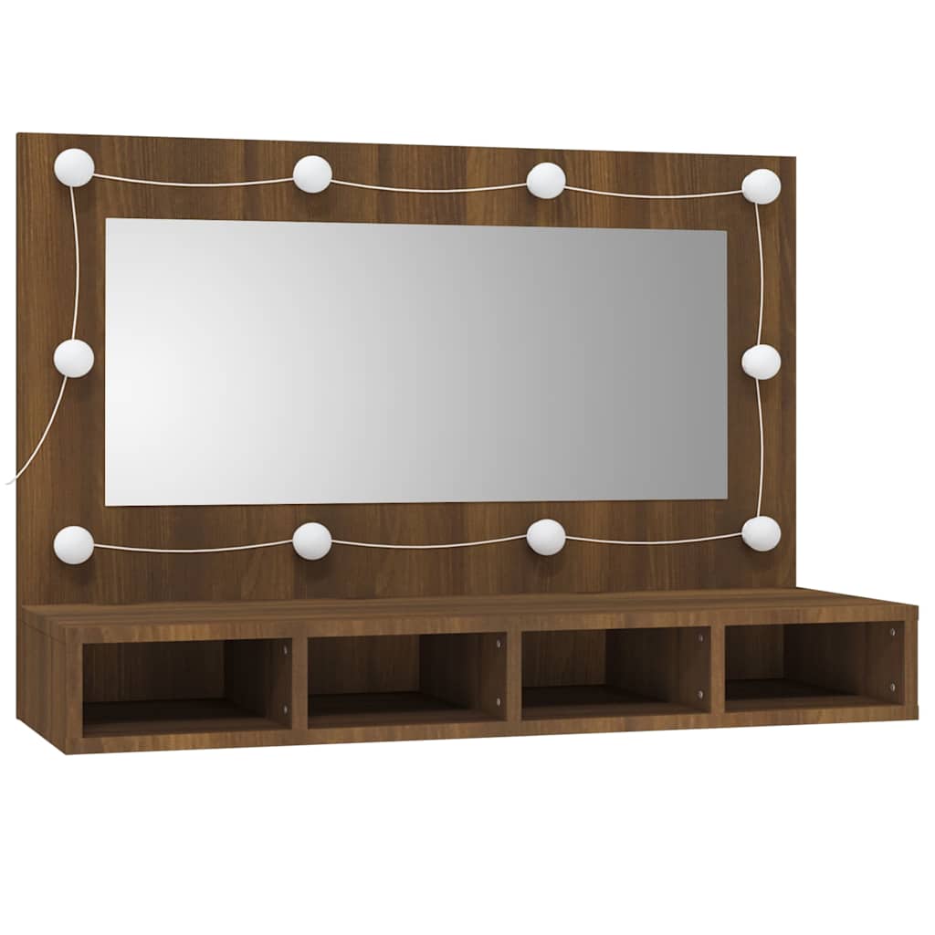 Barna tölgy színű tükrös szekrény LED-ekkel 90 x 31,5 x 62 cm 3