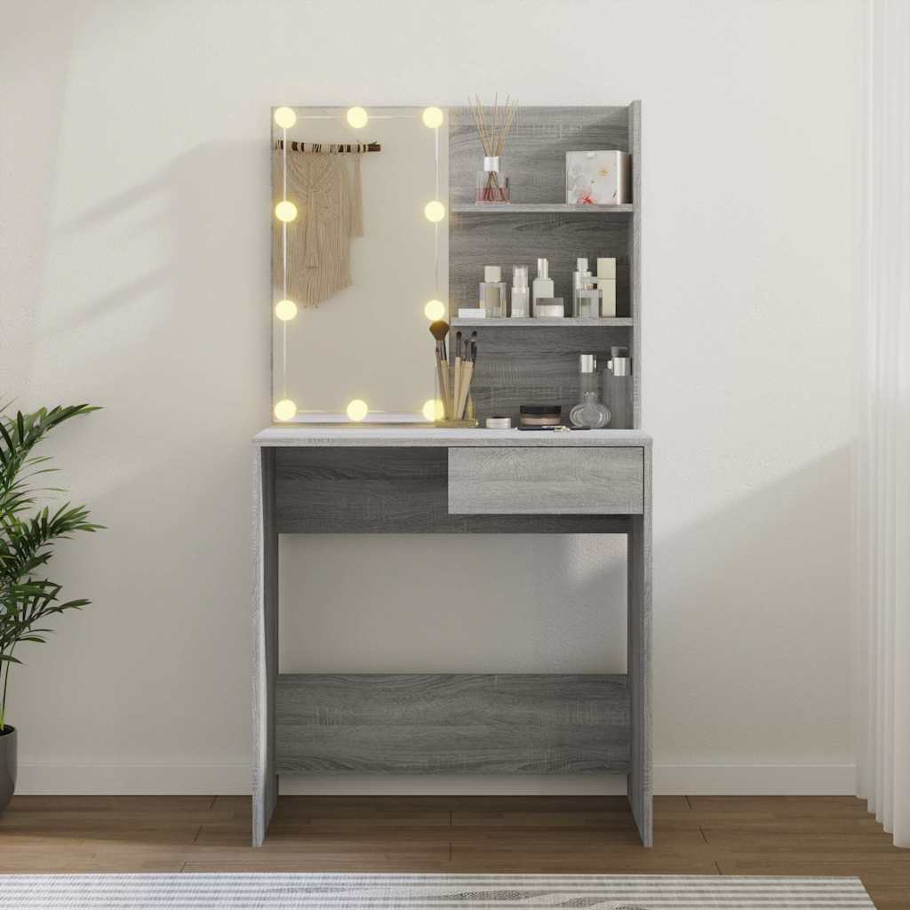 Szürke sonoma színű LED-es fésülködőasztal 74,5 x 40 x 141 cm 13