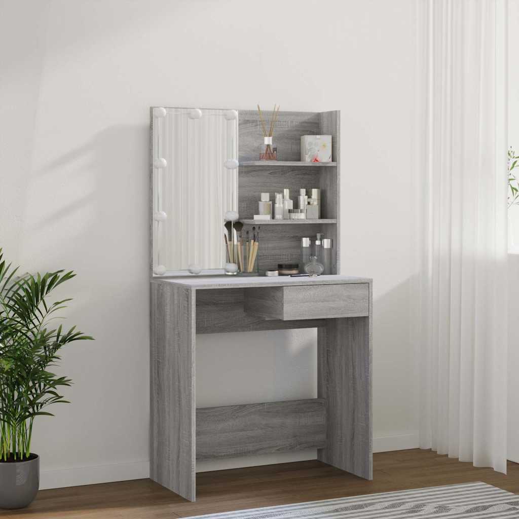 Szürke sonoma színű LED-es fésülködőasztal 74,5 x 40 x 141 cm 14