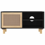Fekete fenyőfa és természetes rattan TV-szekrény 80x30x40 cm 4