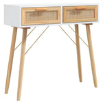 Fehér tömör fenyő és természetes rattan tálaló 80x30x75 cm 2