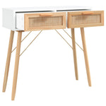 Fehér tömör fenyő és természetes rattan tálaló 80x30x75 cm 3