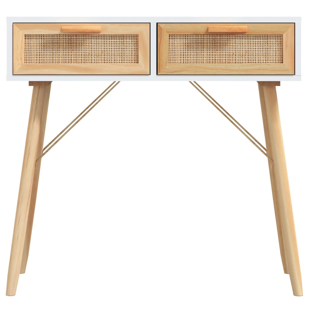 Fehér tömör fenyő és természetes rattan tálaló 80x30x75 cm 4