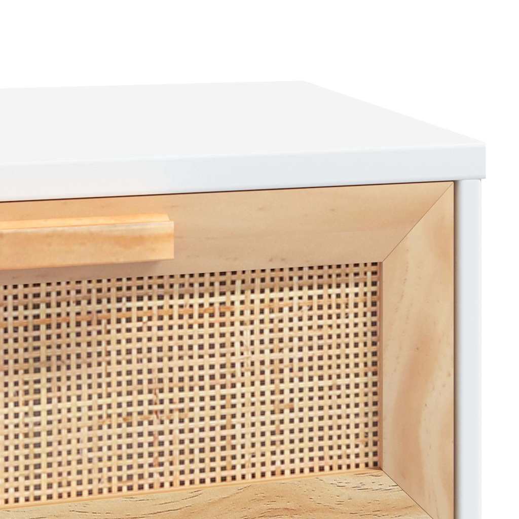 Fehér tömör fenyő és természetes rattan tálaló 80x30x75 cm 6
