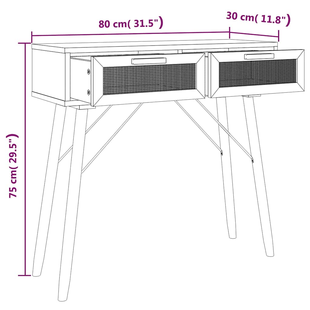 Fehér tömör fenyő és természetes rattan tálaló 80x30x75 cm 7
