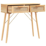 Barna tömör fenyő és természetes rattan kisasztal 80x30x75 cm 3