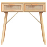 Barna tömör fenyő és természetes rattan kisasztal 80x30x75 cm 4