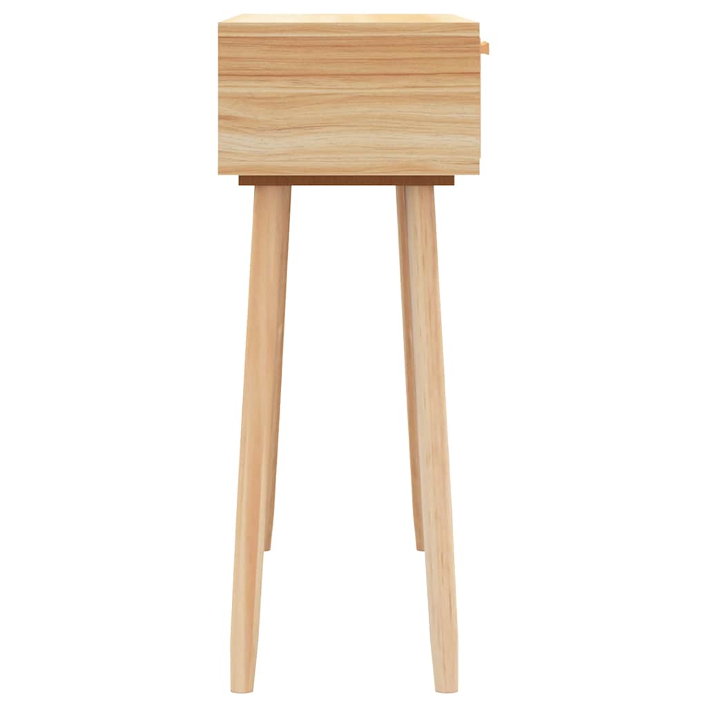 Barna tömör fenyő és természetes rattan kisasztal 80x30x75 cm 5
