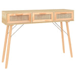 Barna tömör fenyő és természetes rattan kisasztal 105x30x75 cm 2