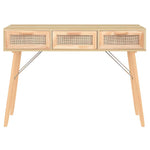 Barna tömör fenyő és természetes rattan kisasztal 105x30x75 cm 5