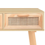 Barna tömör fenyő és természetes rattan kisasztal 105x30x75 cm 7
