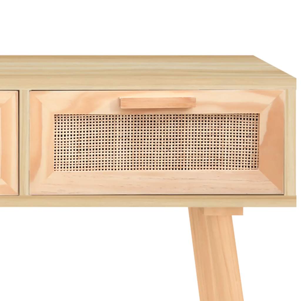 Barna tömör fenyő és természetes rattan kisasztal 105x30x75 cm 7