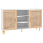Fehér tömör fenyő/természetes rattan tálalószekrény 105x30x60cm 2